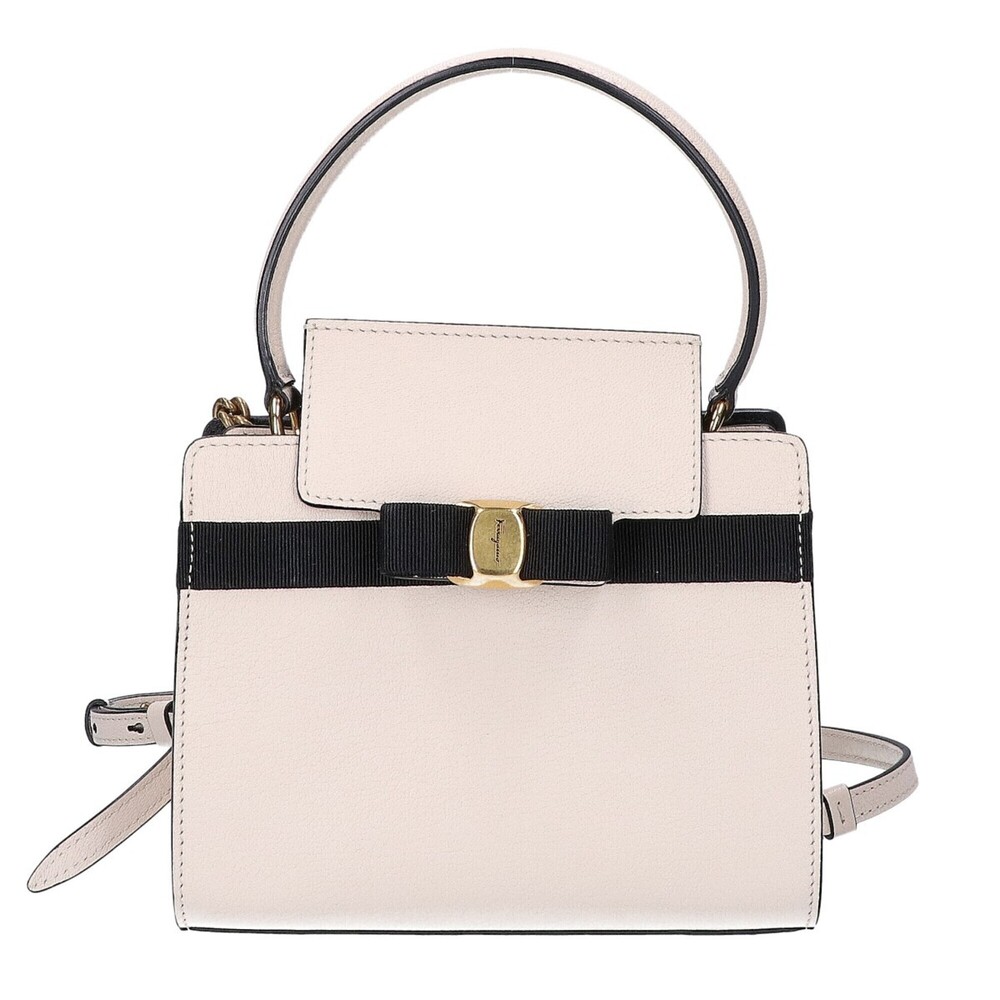 Salvatore Ferragamo FZ-21 1282 Vara 2-Way Shoulder Bag/Handbag, Ivory, Gold H...
